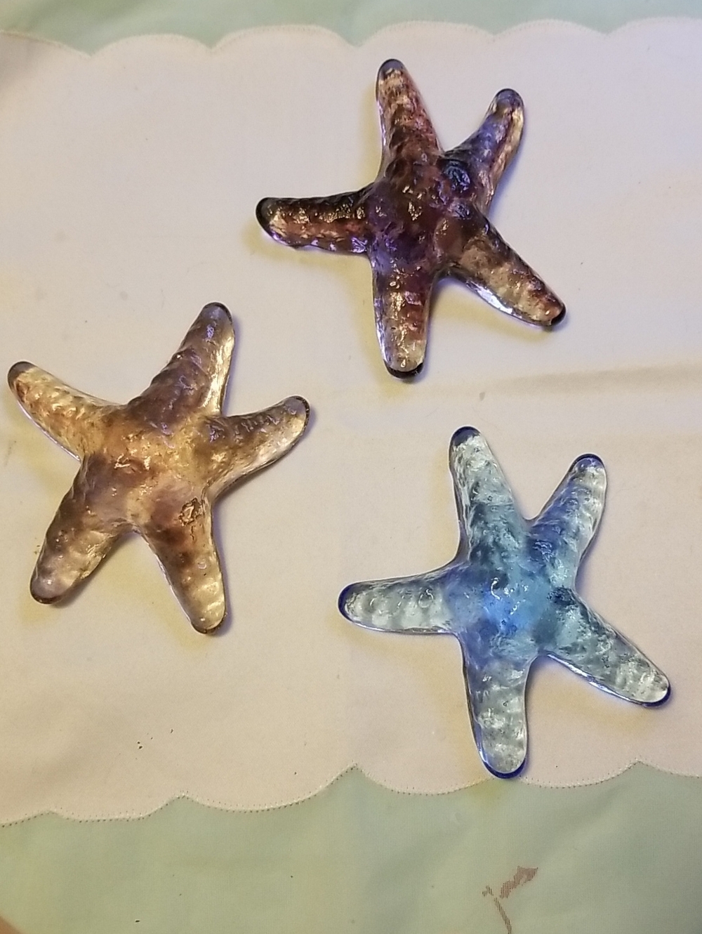 Set of 3 Glass Starfish Decorative Accents - Blue, Purple, Pink